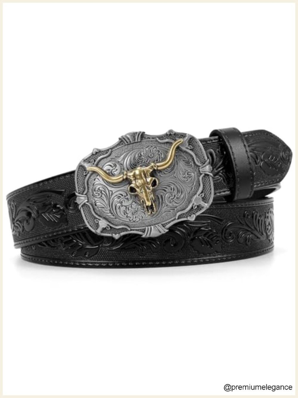 Cowboy Belt Embossed Leather Western Belt with Horse Buckle for Men Women